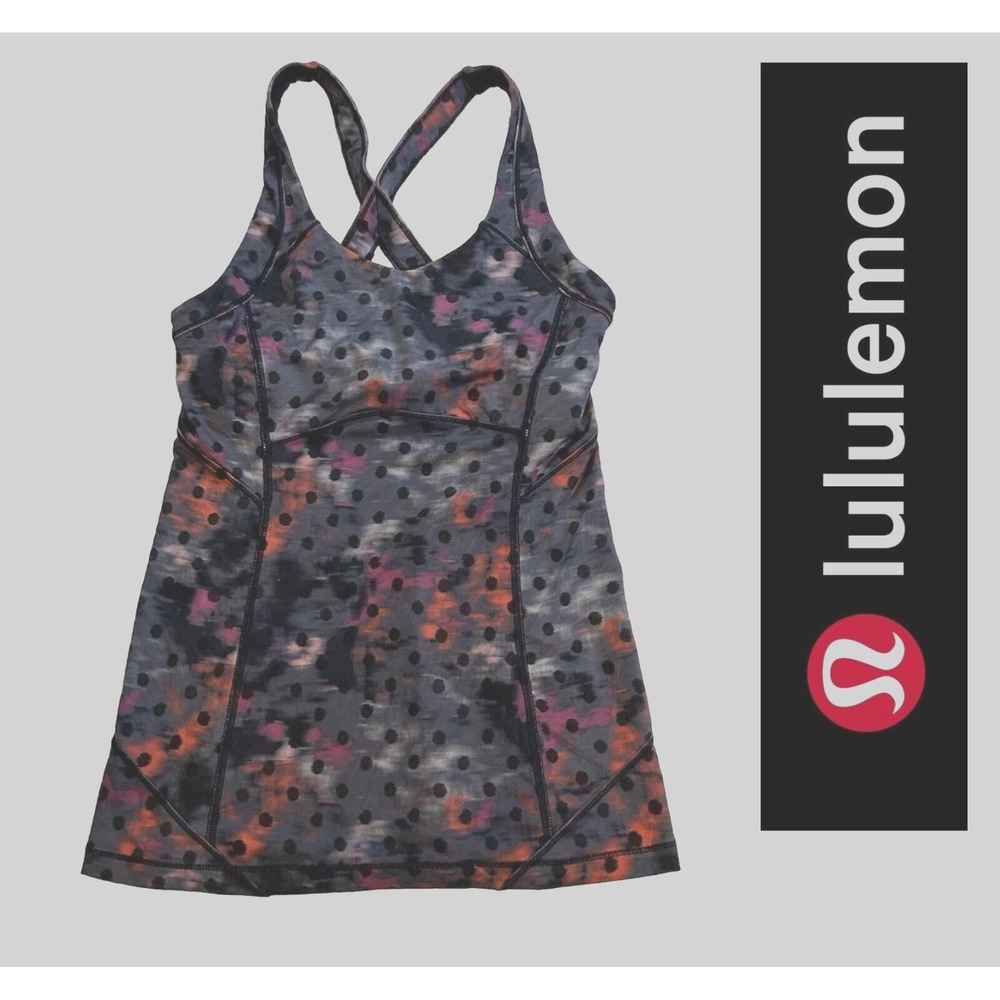 Lululemon Sz 4 Kanto Catch Me Tank Multicolor Polka Dot Built In Shelf Bra TOTE